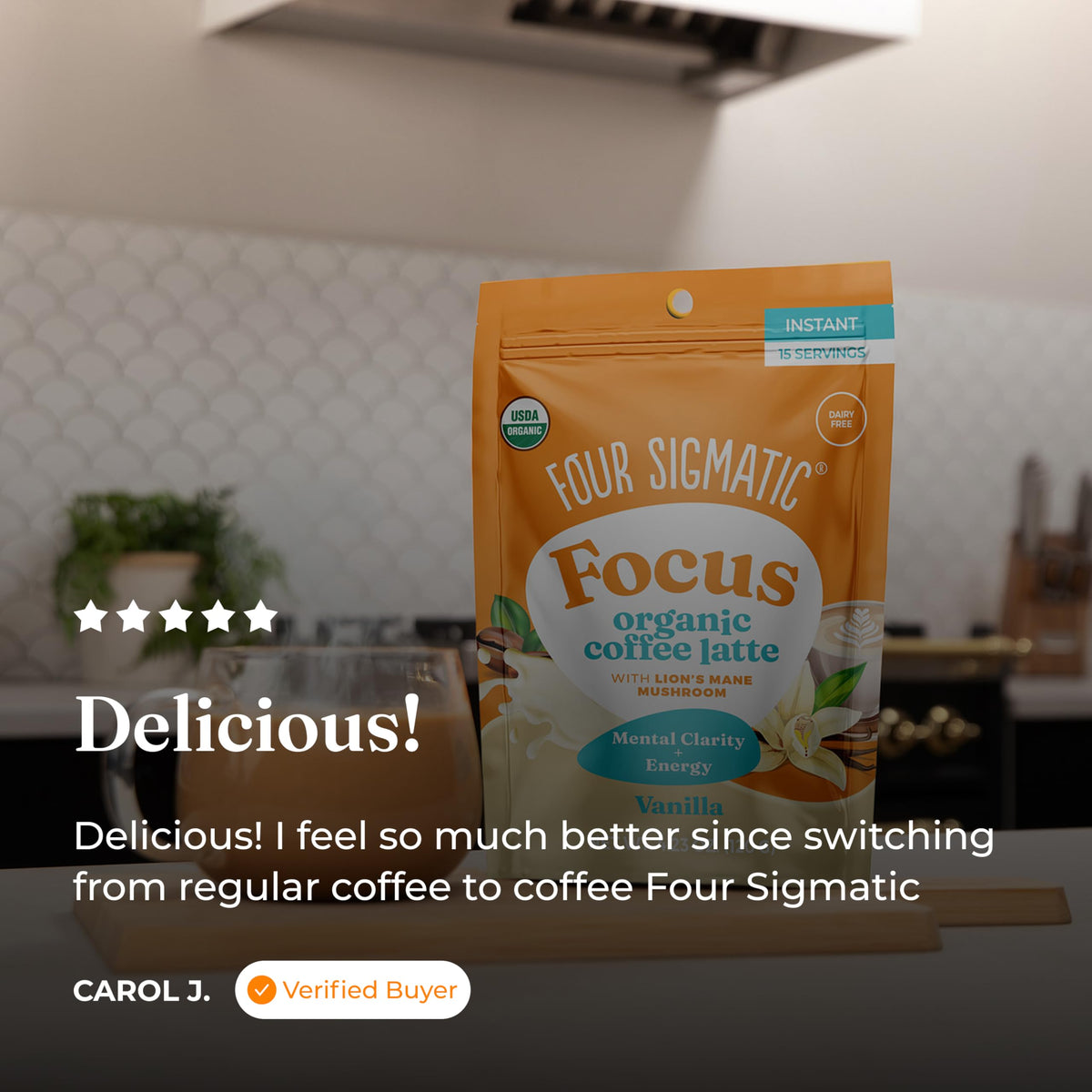 Four Sigmatic organic coconut milk powder showcasing dairy-free creaminess.