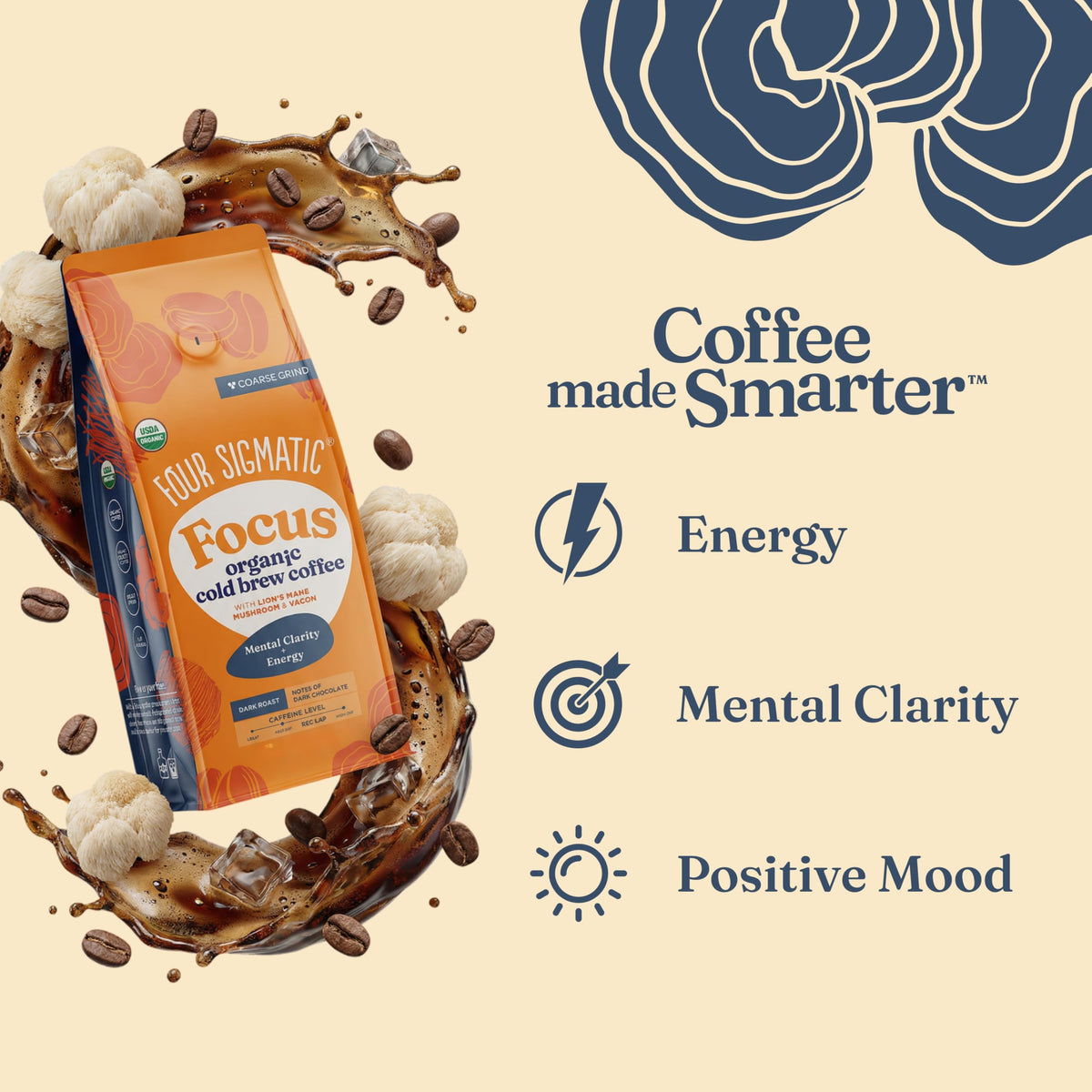 Four Sigmatic coarse-ground pack shown for easy cold brew and clean flavor.
