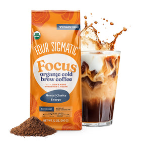 Four Sigmatic Organic Cold Brew Grounds with dark roast and Lion's Mane for smooth focus.