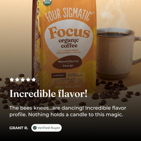 Four Sigmatic organic fair trade packaging emphasizing ethical sourcing