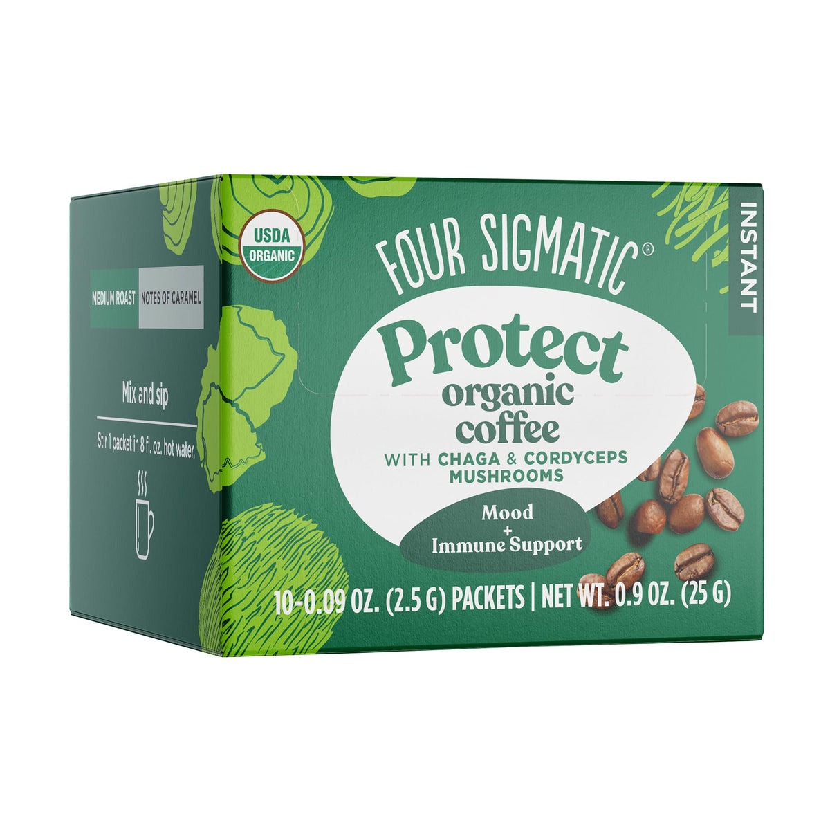 Four Sigmatic organic instant coffee cup pour highlights quick caffeine lift