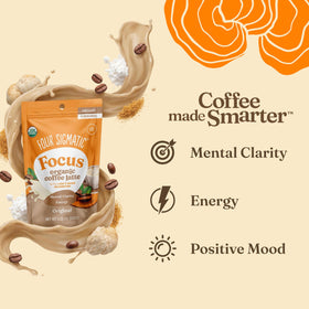 Four Sigmatic Original Focus Latte cup steaming, ready for a smooth, focused start to the day.