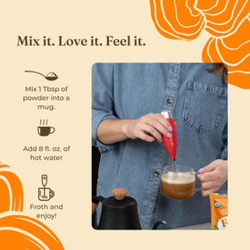 Four Sigmatic Focus Latte ingredients scoop highlights five organic ingredients for a clean cup.