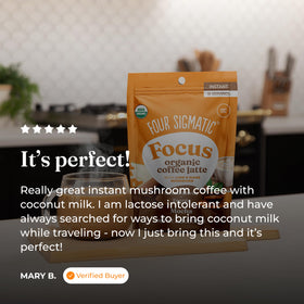 Four Sigmatic Original Focus Latte Lion's Mane mushroom close-up signaling natural focus support.