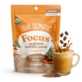 Four Sigmatic Original Focus Latte packaging showing organic ingredients for an easy morning ritual.