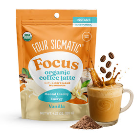Four Sigmatic Vanilla Focus latte cup for a cozy focus-friendly morning ritual.