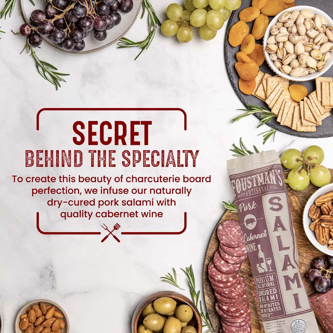 Foustman's Salami nitrate-free ingredients list highlights natural goodness.