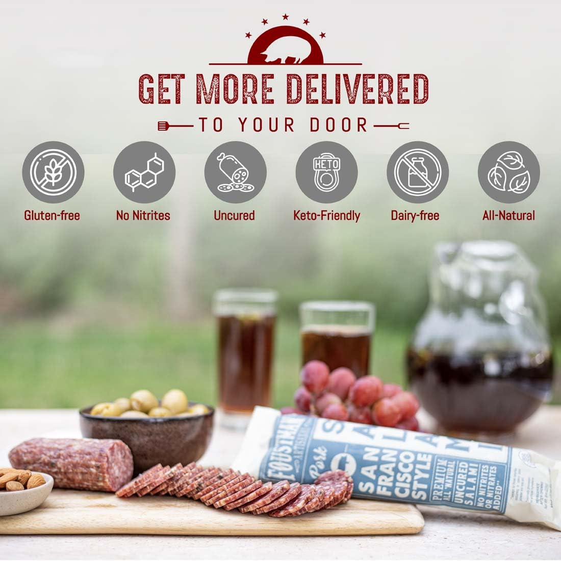 Foustman's Salami tasting plate invites sharing and pairing ideas.