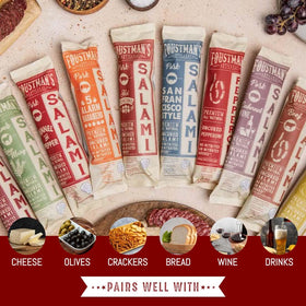 Foustman's Salami thin-slices on board ideal for quick tasting.