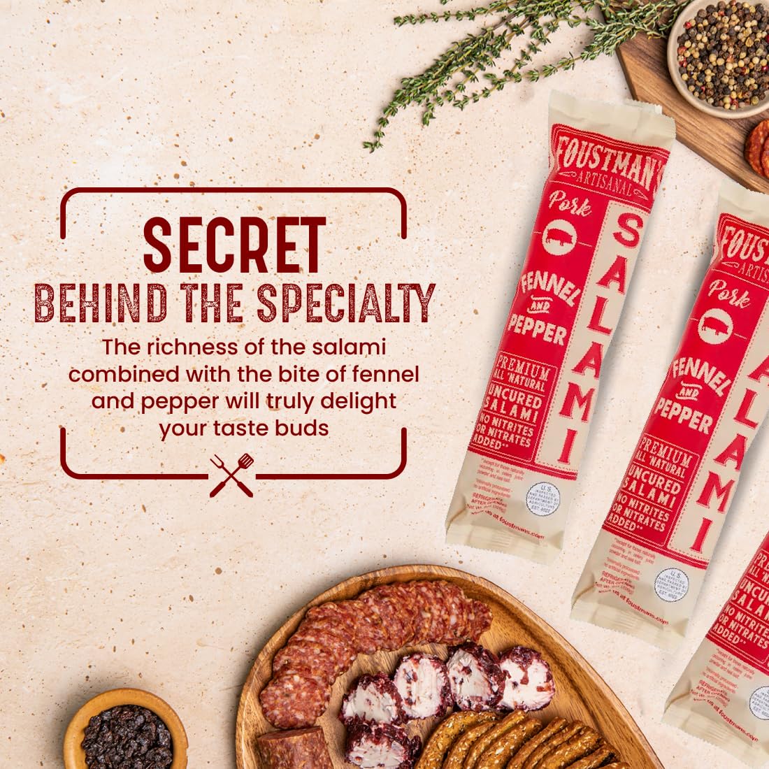 Foustman's shelf-stable salami ready for travel or camping