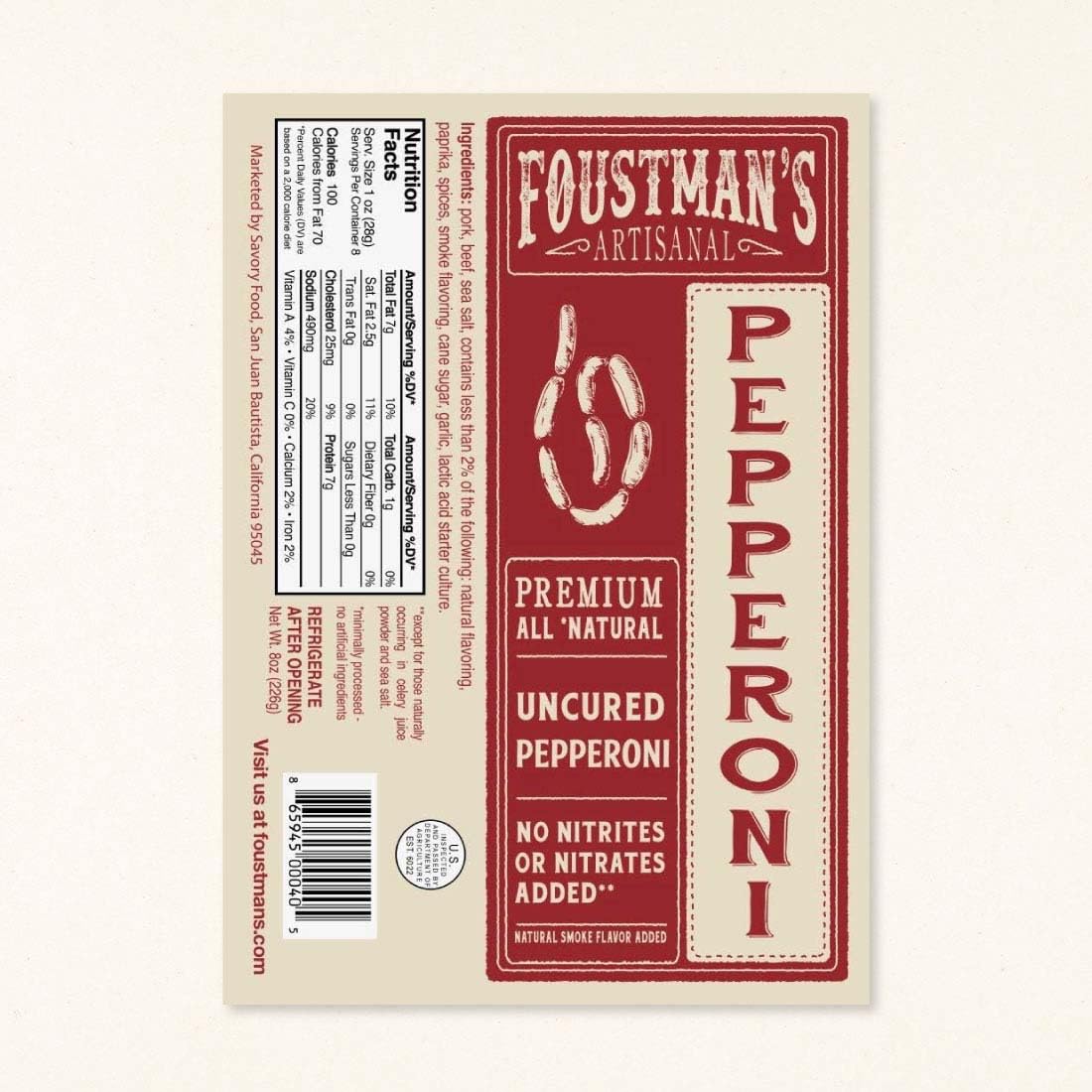 Foustman's Salami uncured pepperoni slices ideal for quick, flavorful snacks