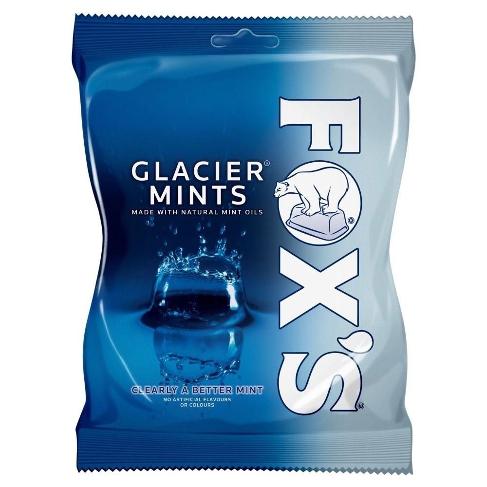 Fox's Glacier Mints 200g pack—refreshing breath freshener for on-the-go use.