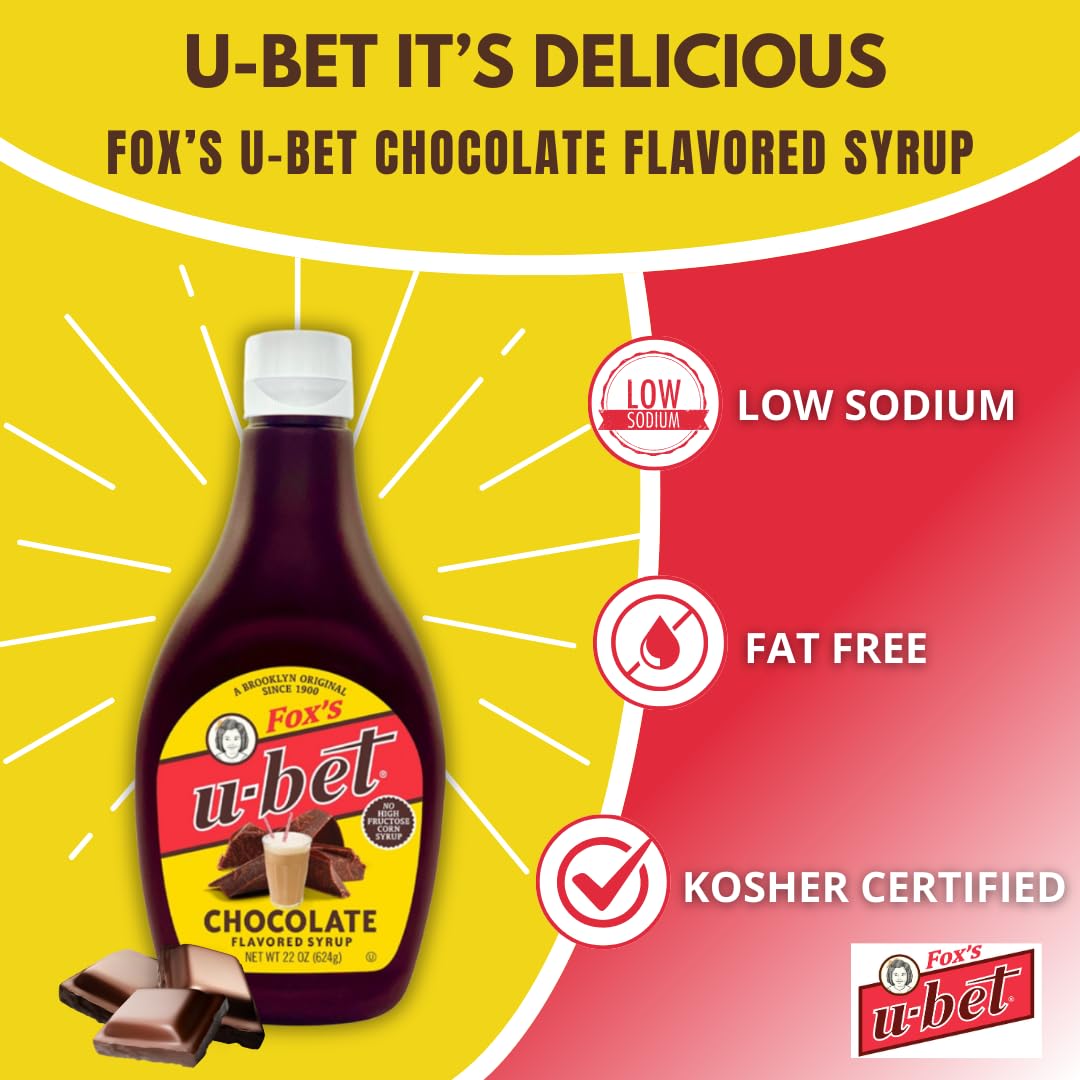 Fox's U-Bet Original Chocolate Syrup 22oz pack side label showing product details