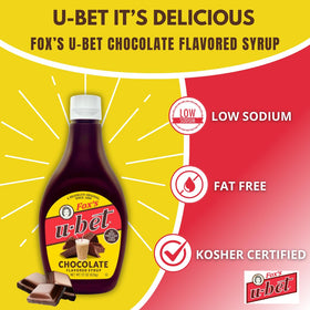 Fox's U-Bet Original Chocolate Syrup 22oz pack side label showing product details