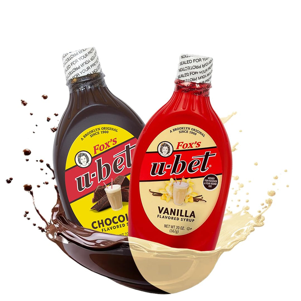 FOX'S U-BET syrup 2-pack chocolate and vanilla for classic Brooklyn desserts.