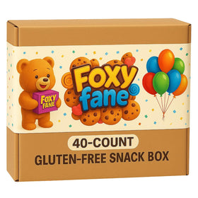 Close-up of assorted single-serve snacks from Foxy Fane box.