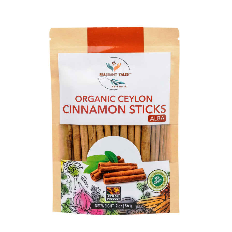 Fragrant Tales ALBA cinnamon sticks in a resealable bag for lasting aroma and easy use.