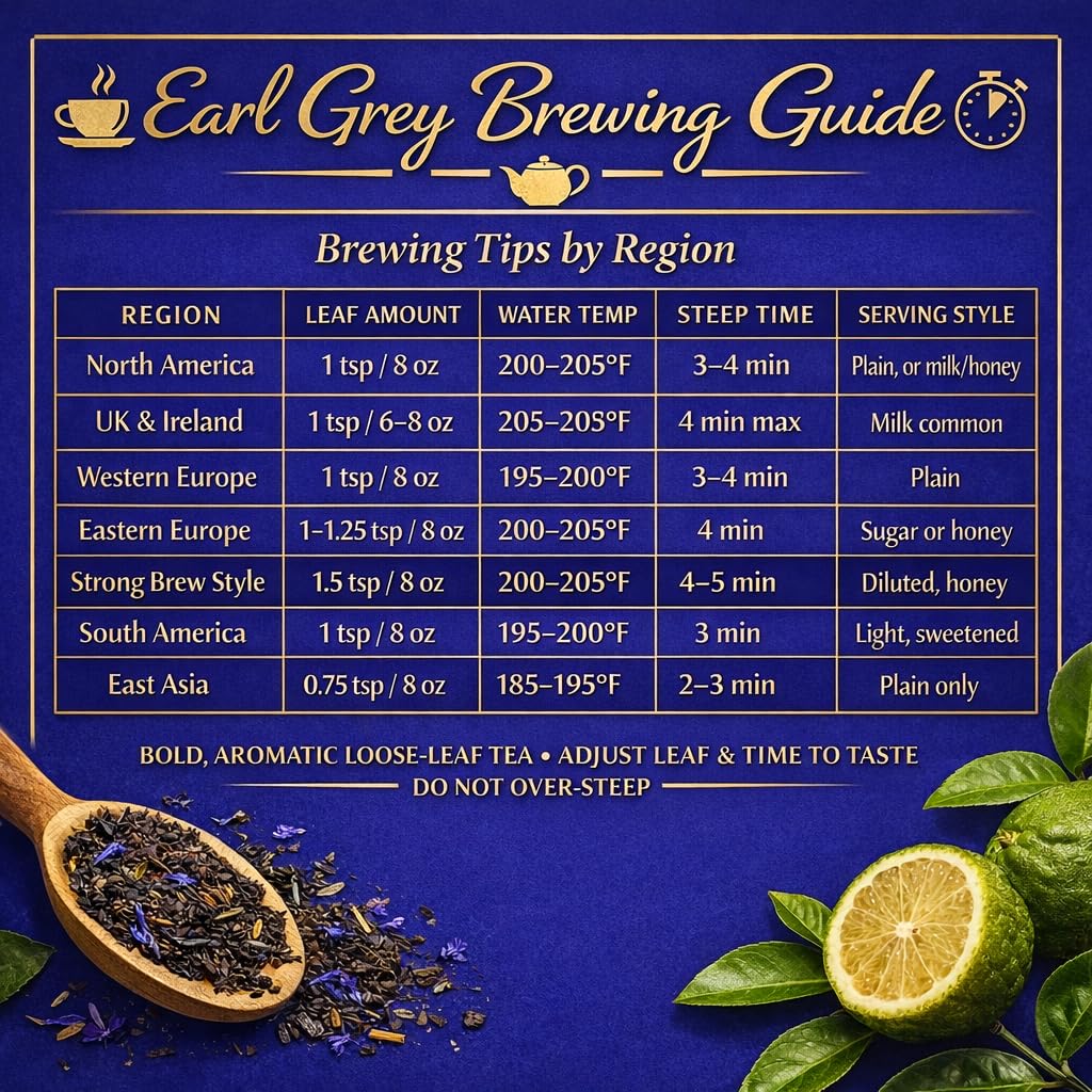 Hot brewed Fragrant Tales Earl Grey in a cup, rich aroma.