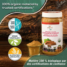 Fragrant Tales organic cinnamon powder ground texture in a bowl