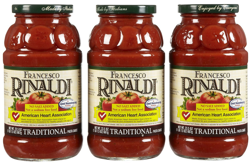 Francesco Rinaldi no-salt-added pasta sauce bottle ready to heat