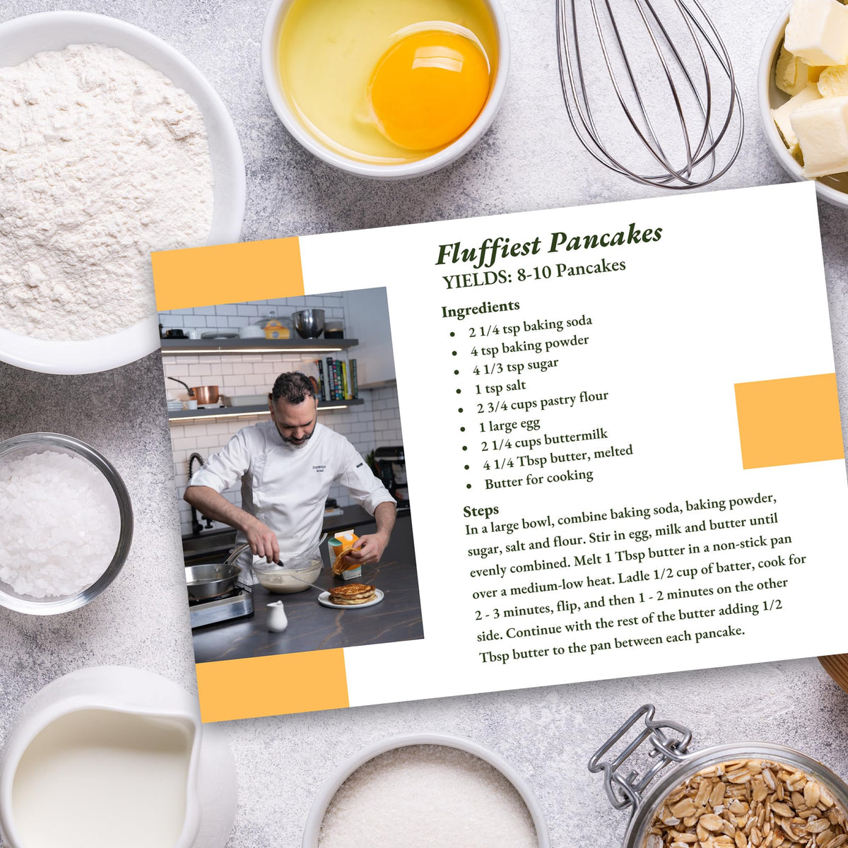 Francine flour yields fluffy pancakes with light crumb.