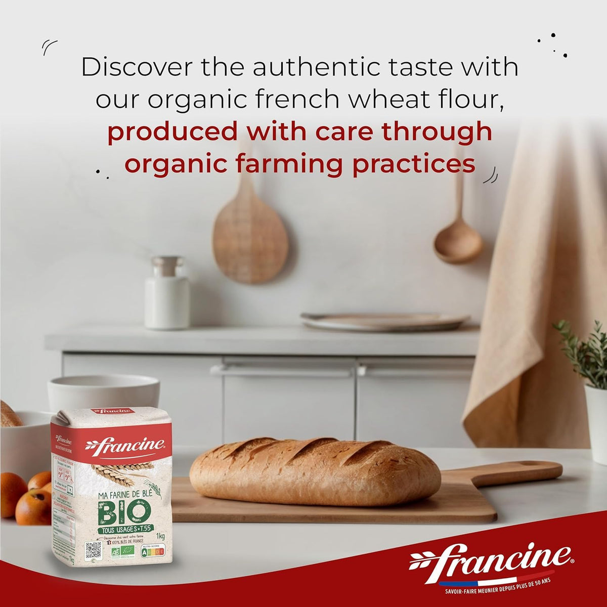 Francine T55 Bio flour dough preparation, yields light texture and crisp crust options.