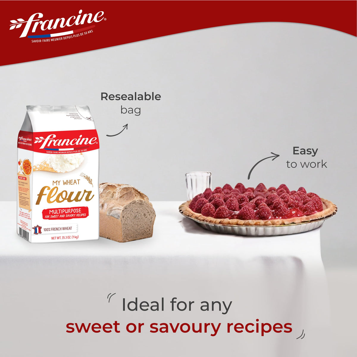 Francine T55 flour sustainability farm, supporting French farmers for responsible baking.