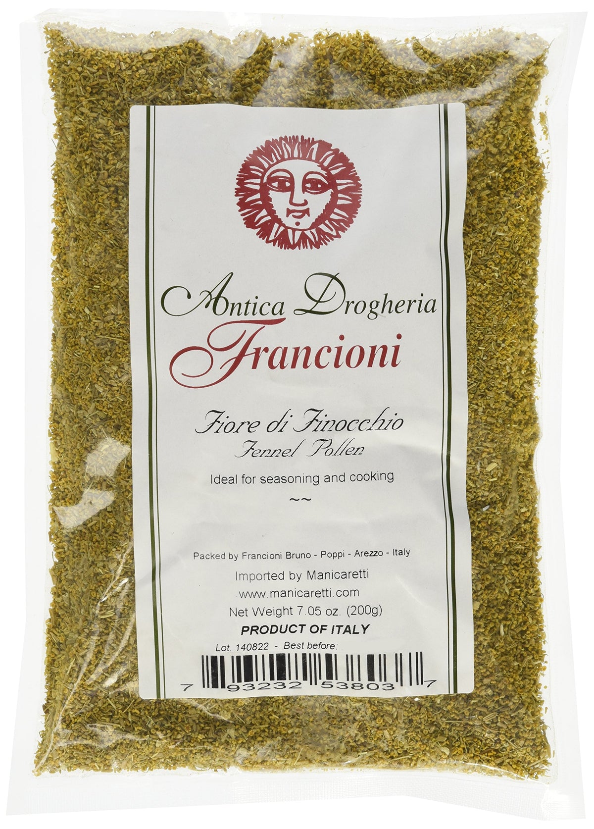 Close-up of Francioni fennel pollen granules for aromatic finishes and dressings.