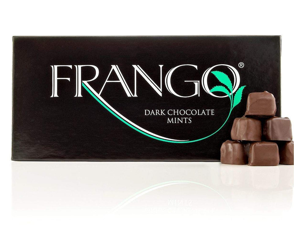 Frango Dark Mint Chocolate in blue gift wrap, ideal for gifting and sharing.