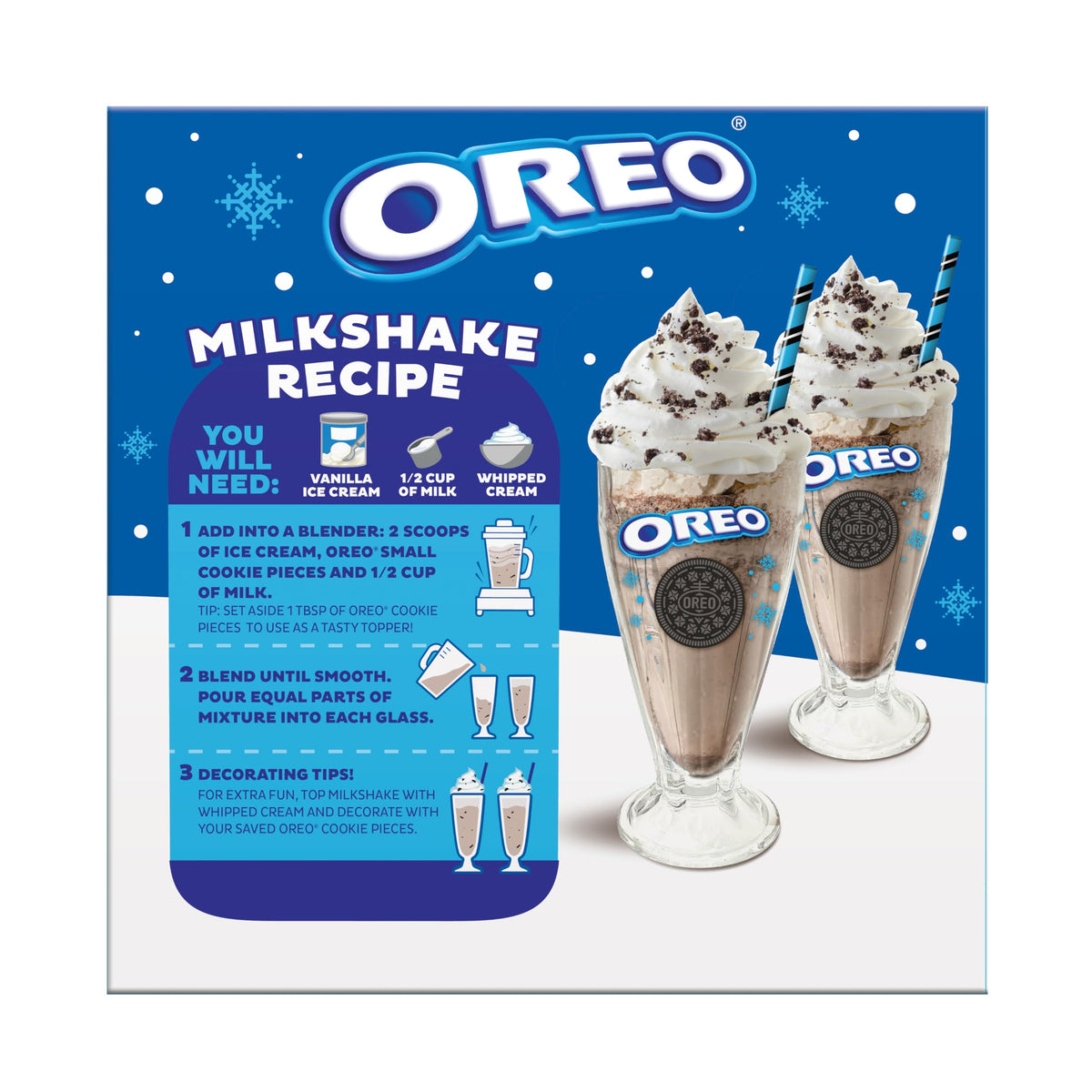 Crushed OREO cookie pieces for toppings or blends