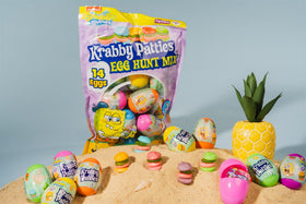 Frankford SpongeBob eggs arranged in a decorative Easter basket