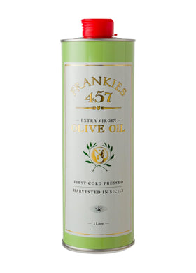 Frankies 457 Everyday EVOO bottle top view, ideal for finishing salads with fruity notes.