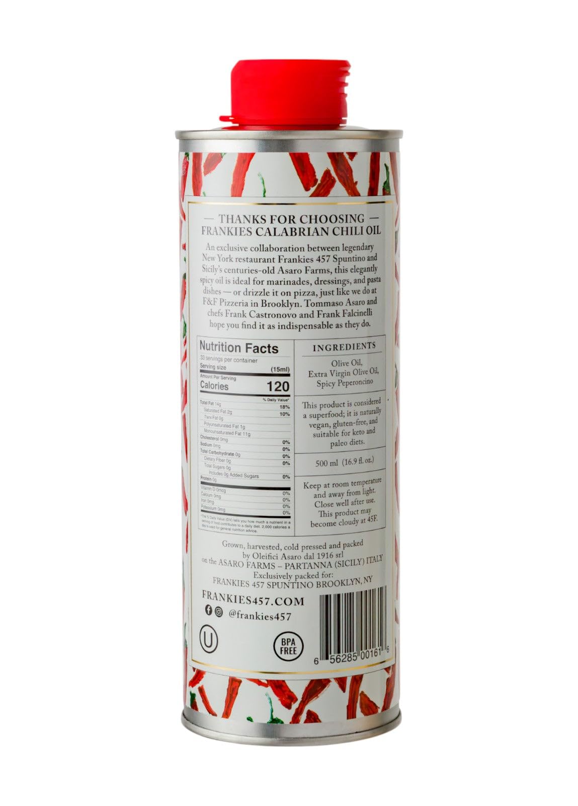 Frankies 457 Spicy Calabrian Chili Oil pizza drizzle highlights Sicilian flavor for pizzas, breads, and finishing