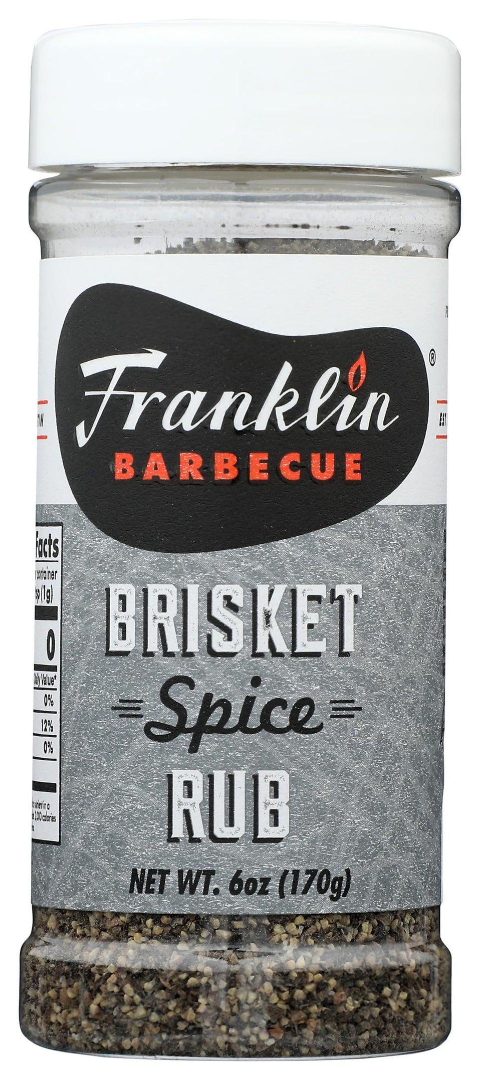Franklin Barbecue Brisket Spice Rub 6oz bottle – enhances brisket flavor with balanced spice.