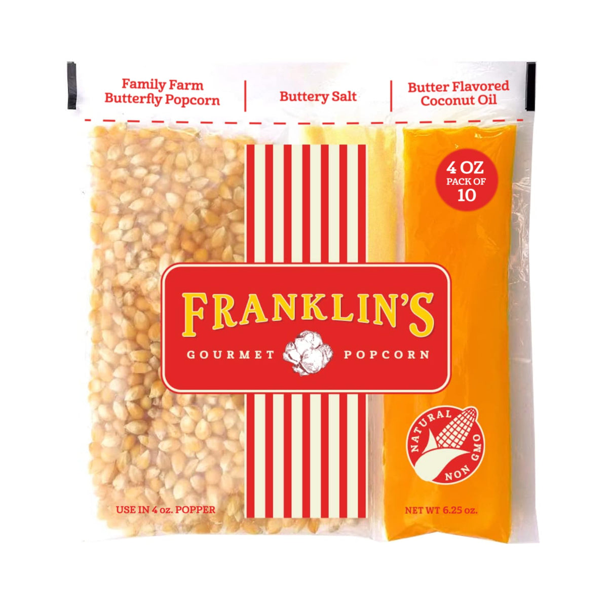 Franklin's all-in-one popcorn pack with kernels for quick, home theater popcorn.