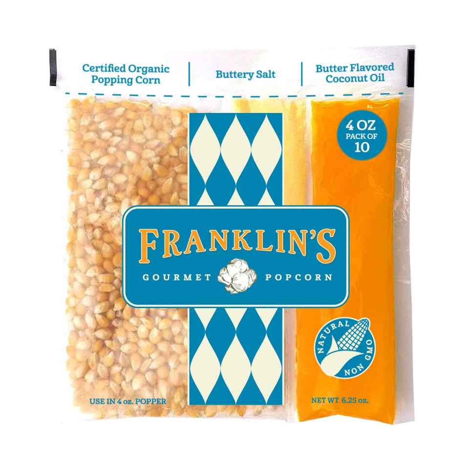 Franklin's Gourmet Popcorn All-In-One 4oz pack front view for quick movie-night prep