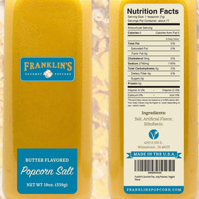Closeup of Franklin's Butter Flavored Salt label highlighting vegan and kosher features
