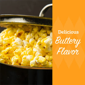 Microwave popcorn topping with Franklin's Butter Flavored Salt in a home kitchen