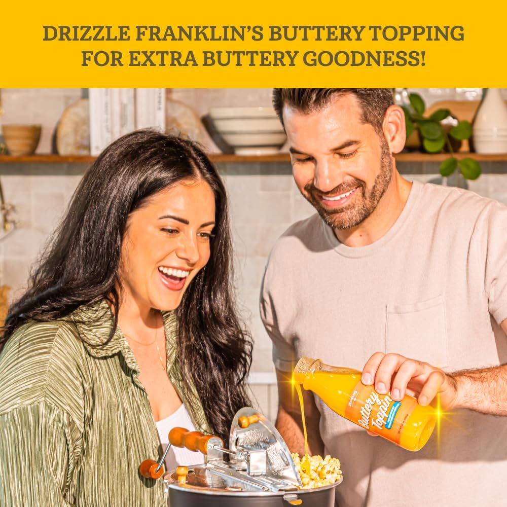 Franklin's Gourmet Popcorn organic kernels close-up highlighting quality ingredients.