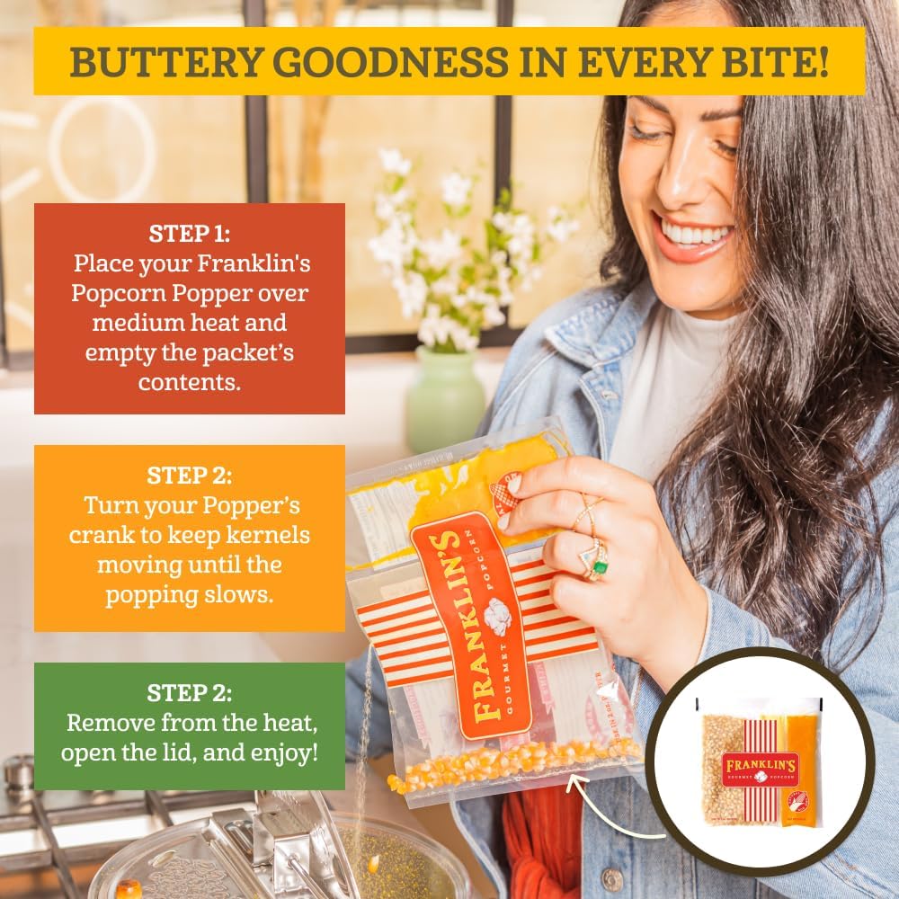 Franklin's pre-measured ingredients kit simplifies crafting consistent, delicious popcorn at home.