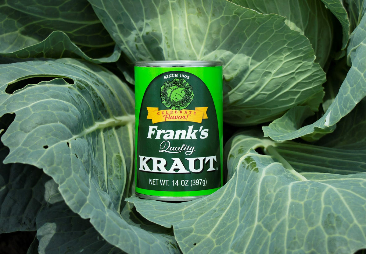 Frank's Kraut pantry storage: convenient 12-pack ready when you need it.