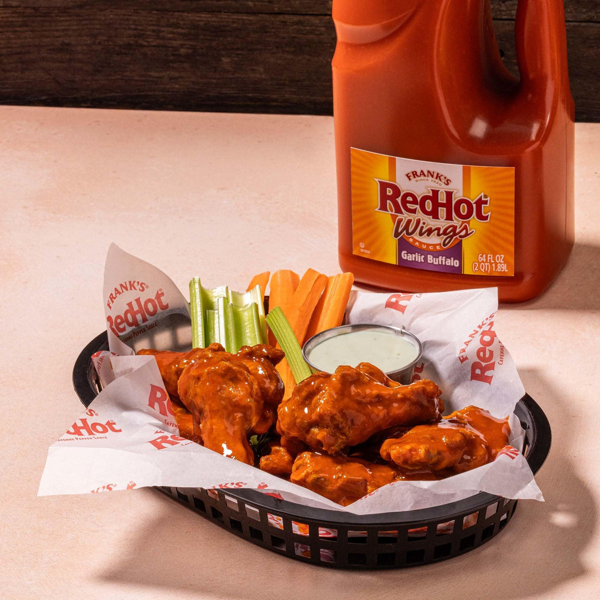 Franks RedHot garlic buffalo glaze on bar bites.