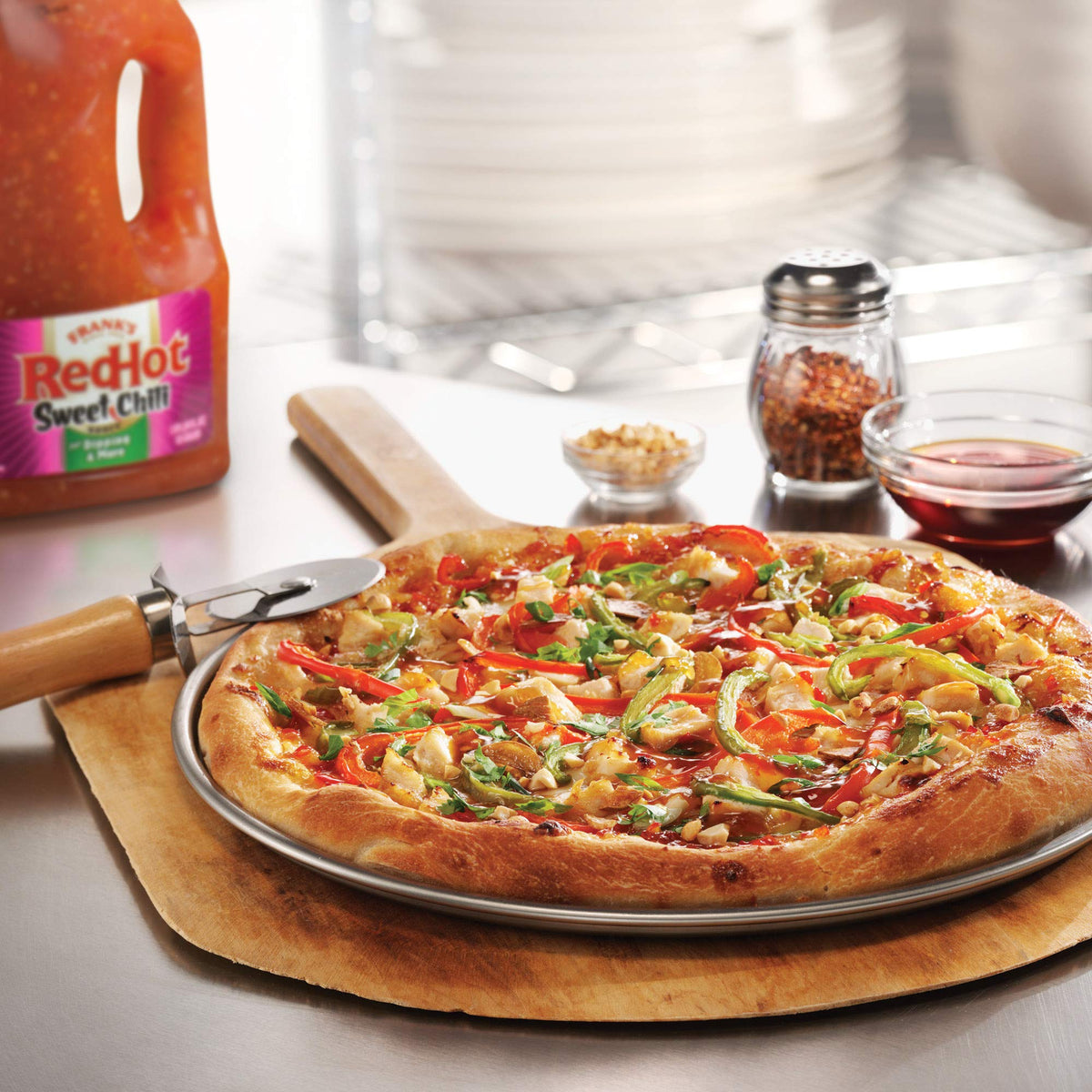 Franks RedHot Sweet Chili Sauce used in a stir-fry for color and spice