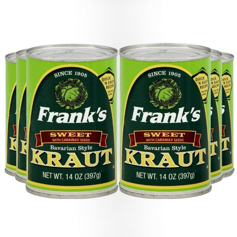 Frank's Sweet Bavarian Kraut jar showcasing ready-to-use topping for hot dogs and sandwiches.