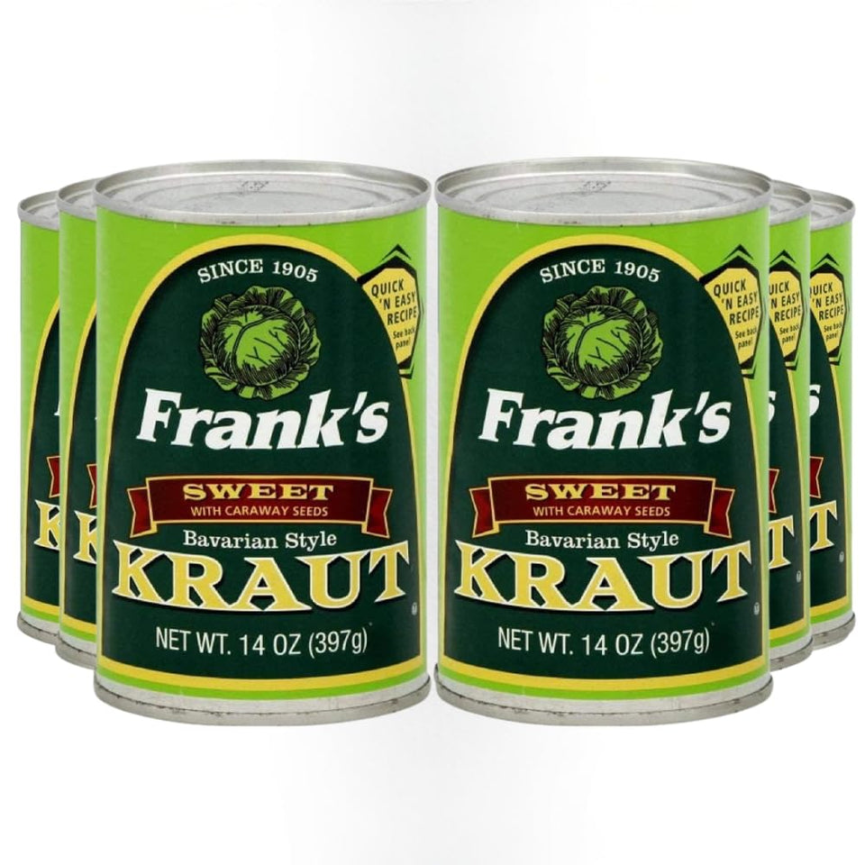 Frank's Sweet Bavarian Kraut jar showcasing ready-to-use topping for hot dogs and sandwiches.