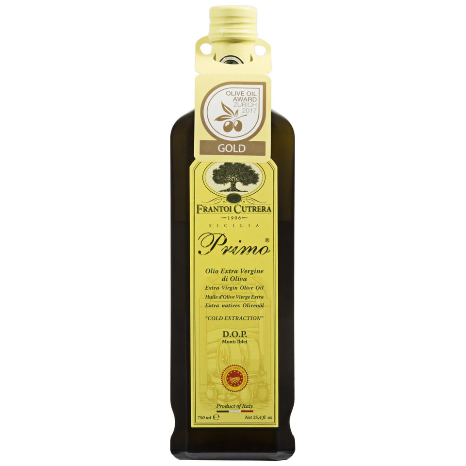 Frantoi Cutrera Primo bottle front view; ideal for everyday cooking with premium Sicilian EVOO.