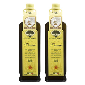Frantoi Cutrera Primo bottle with green-gold reflections, ideal for finishing dishes.