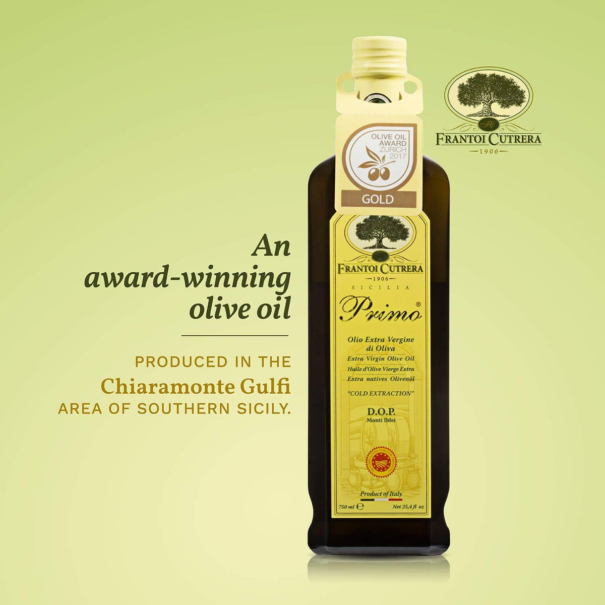 Frantoi Cutrera Primo from Chiaramonte Gulfi, Sicily, authentic Sicilian EVOO.