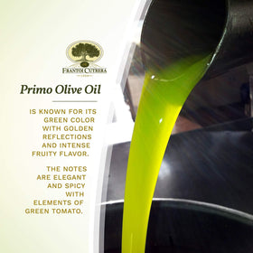 Frantoi Cutrera Primo label close-up signaling authentic Sicilian EVOO quality.