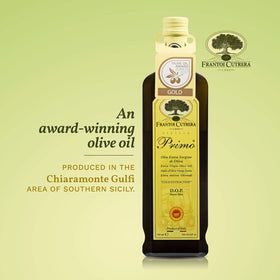 Frantoi Cutrera Primo Sicilian grove map highlights genuine Italian origin.